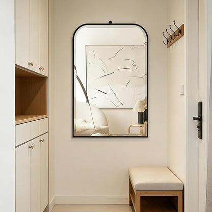 POZINO Rectangle Beveled Mirror, 24"x38" Bathroom Mirror for Over Sink, Modern Vanity Mirrors with Stainless Steel Frame, Black Oblong Wall Mirrors for Living Room Bedroom Entryway Fireplace