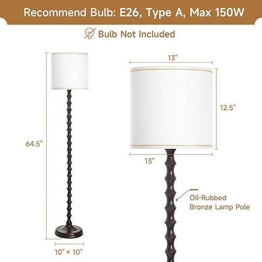 EUO 64.5" Floor Lamps for Living Room, Rustic Style Tall Floor Lamp Vintage Farmhouse Dark Brown Standing Lamp with Rotary Switch, Floor Lamps for Living Room Bedroom Office Corner Decor
