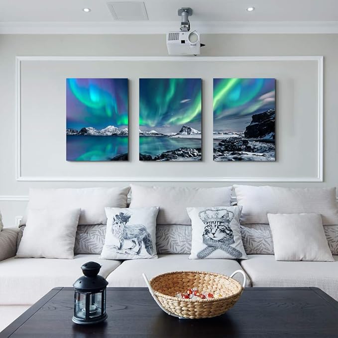 MHARTK66 Wall Art for Living Room Wall Decor for Bedroom Office Decor Abstract Mountain Aurora Landscapes Painting 3 Piece Scenic Framed Canvas Art Prints Ready to Hang Wall Pictures Home Decor