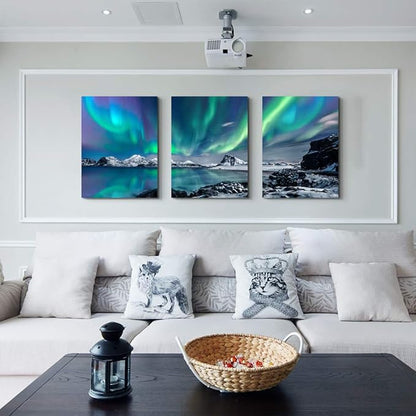 MHARTK66 Wall Art for Living Room Wall Decor for Bedroom Office Decor Abstract Mountain Aurora Landscapes Painting 3 Piece Scenic Framed Canvas Art Prints Ready to Hang Wall Pictures Home Decor