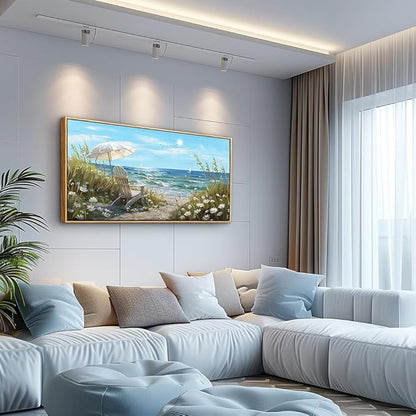 ERQINHUA Large Wall Art For Living Room Canvas Wall Decor For Bedroom Office Decoration Blue Sea Ocean Paintings Beach Chair Wall Pictures Artworks Modern Home Decor Aesthetics 24x48 In Wood Framed