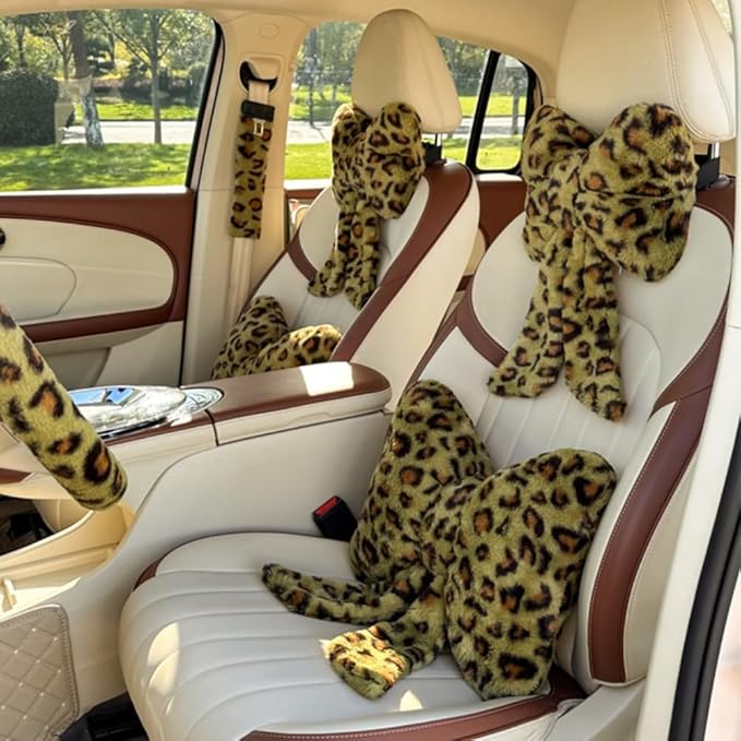 2 Pack Cute Leopard Print Bow Throw Pillows Furry Cheetah Bownote Plush Pillow Decor Bow Lumbar Suffed Pillow for Home Living Room Bedroom Bed Couch Cushion