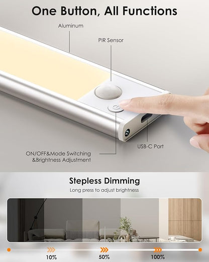 5 Pack Under Cabinet Lights, Rechargeable Under Cabinet Lighting Wireless, Motion Sensor Light Indoor LED Closet Lights Upgraded 2200mAh, Magnetic Under-Counter Light Fixtures for Kitchen Home, 10in