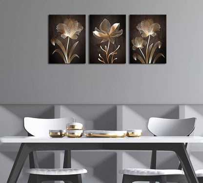 arteWOODS Abstract Wall Art Brown Flowers Canvas Pictures Contemporary Minimalism Abstract Flower Artwork for Bedroom Bathroom Living Room Wall Decor 12" x 16" x 3 Pieces