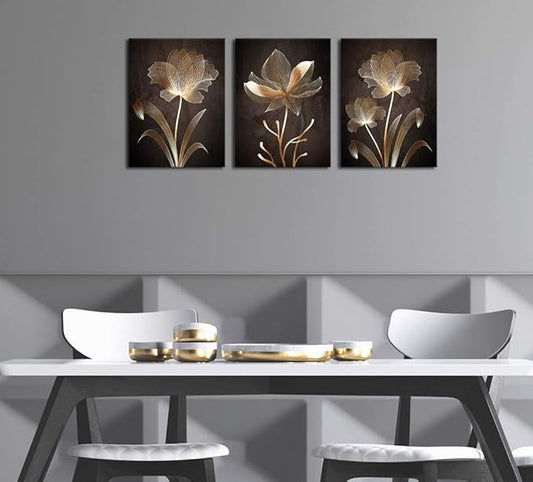 arteWOODS Abstract Wall Art Brown Flowers Canvas Pictures Contemporary Minimalism Abstract Flower Artwork for Bedroom Bathroom Living Room Wall Decor 12" x 16" x 3 Pieces