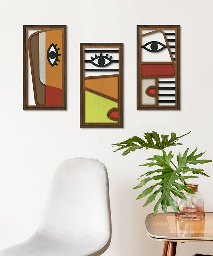 Putuo Decor Abstract Picasso Wall Decor, Set of 3 Modern Minimalist Face Boho Wall Art, Mid Century Aesthetic Style for Living Room Bedroom 16x8 in