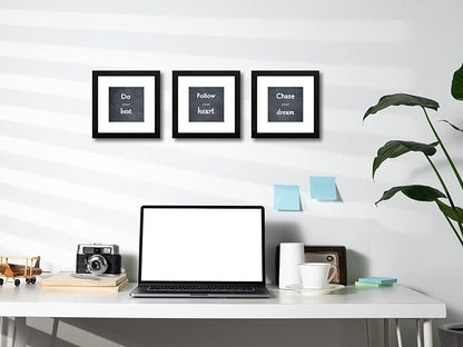 8x8 Picture Frame Set of 3 with Real Glass for Pictures 5x5 with Mat or 8x8 Without Mat, Wall Gallery or Tabletop display Photo Frames in Black