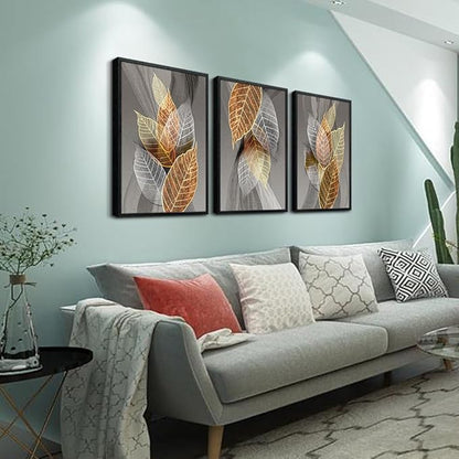 Black Framed Canvas Wall Art For Living Room Wall Decorations For Kitchen Large Size Wall Decor Abstract Leaves Painting Inspirational Pictures Artwork Bathroom Home Decor of 3 Piece Framed Art Prints