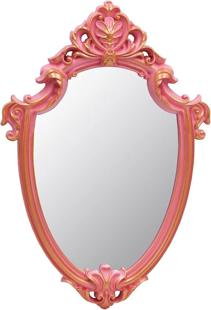 Eaoundm 16.5 x 11 inch Vintage Mirror Antique Mirror Decorative wall Mirror Shield Shape (Pink)