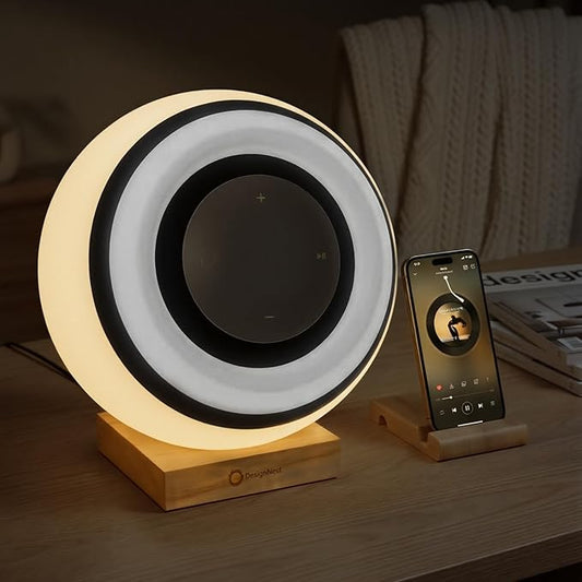 CLSA Bluetooth Speaker Table Lamp, Dimmable Desk Lamp & Night Lamp with Touch Control, Portable LED Ambient Light with Wooden Base, Ideal for Bedroom, Living Room – Desktop or Wall Mountable