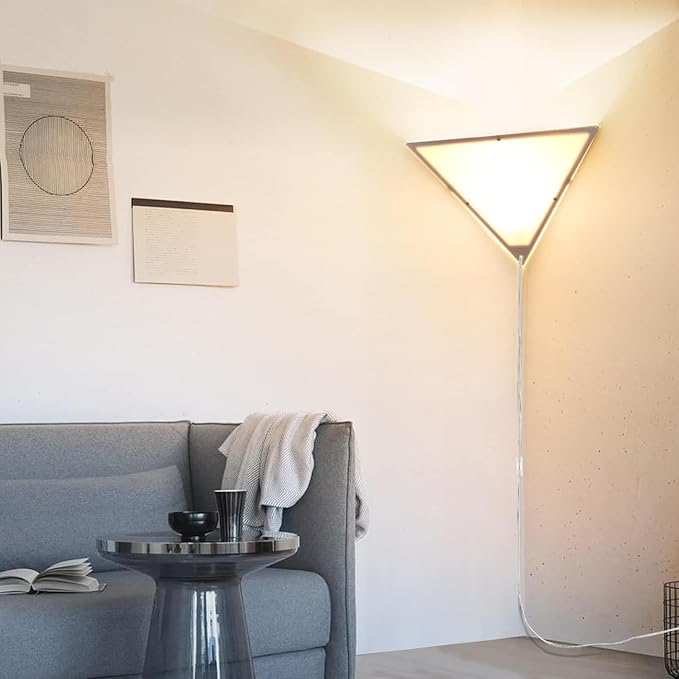 Corner Light with Switch, Ceiling Corner Lights for Living Room, Plug in Ceiling Light for Dark Area, Lamp for Bedroom, Kids Room, Triangle Shape, White Acrylic (1 Pack)