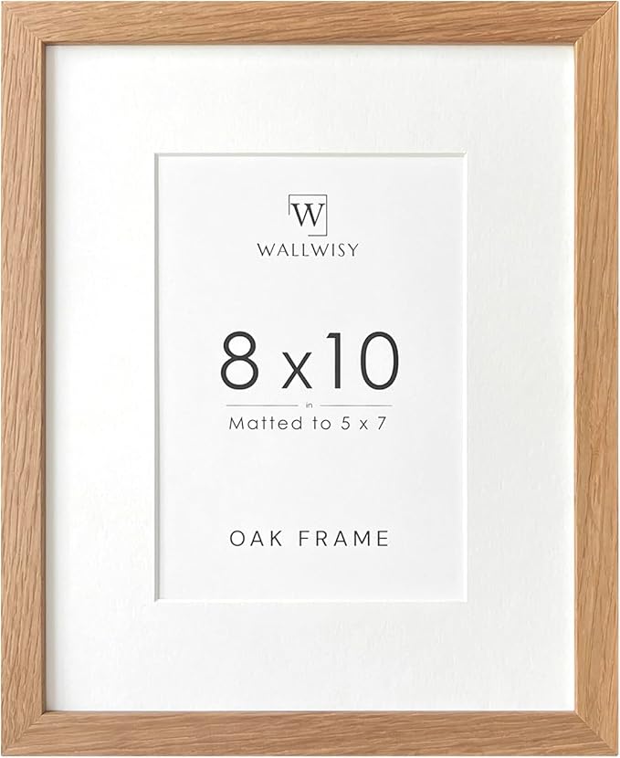 8x10 Picture Frame, Solid Oak Wood 8x10 Photo Frame with Mat to 5x7, 10x8 Picture Frames for Wall and Tabletop Display, Natural Oak 8 x 10 Frame, Set of 1