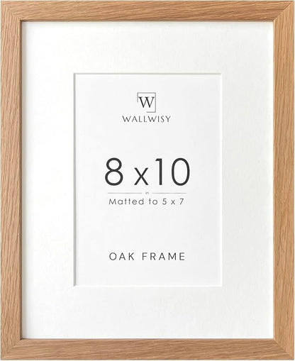 8x10 Picture Frame, Solid Oak Wood 8x10 Photo Frame with Mat to 5x7, 10x8 Picture Frames for Wall and Tabletop Display, Natural Oak 8 x 10 Frame, Set of 1