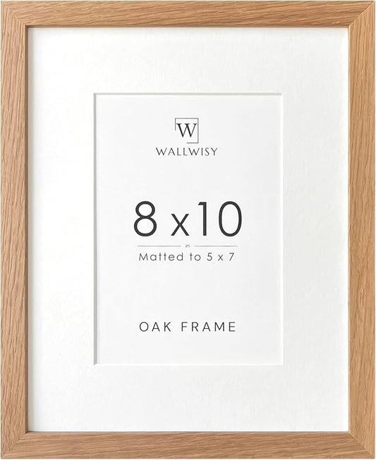 8x10 Picture Frame, Solid Oak Wood 8x10 Photo Frame with Mat to 5x7, 10x8 Picture Frames for Wall and Tabletop Display, Natural Oak 8 x 10 Frame, Set of 1