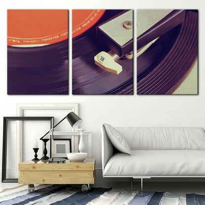 Pacimo 3 Pieces Canvas Wall Art - Old Record Player Pictures Painting Prints on Canvas Retro Musical Instrument Painting Modern Wall Art for Home Decor Stretched and Framed Ready to Hang - 20"x28"x3