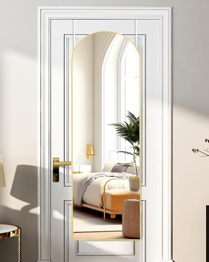 ITSRG Full Length Mirror Door Hanging, Door Mirror, Over The Door Mirror Full Length, 50"x16" Bathroom Door Mirror, Long Mirror for Bedroom Living Room Locker Room (Gold)