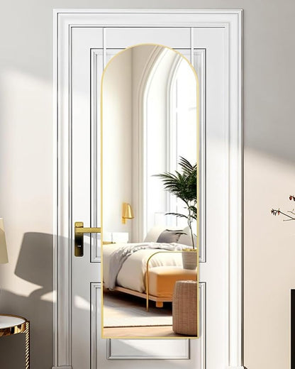ITSRG Full Length Mirror Door Hanging, Door Mirror, Over The Door Mirror Full Length, 50"x16" Bathroom Door Mirror, Long Mirror for Bedroom Living Room Locker Room (Gold)