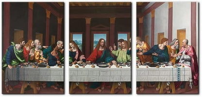 The Last Supper Painting Prints on Canvas Last Supper Wall Art Decor for Living Room Modern 3 Panels Jesus Pictures Posters Giclee Gallery Wrap Artwork Stretched Framed Ready to Hang - 16" x 24" x 3