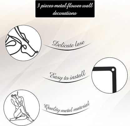 Photect 3 Pcs Metal Wall Art Decor Minimalist Abstract Woman Wall Art Metal Modern Line Drawing Decor Female Single Line Home Hanging for Bedroom Bathroom Living Room Housewarming(Modern,Black)