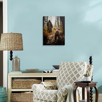 Religious wall decor for prayer room Christian wall art for Christmas decorations indoor Jesus and Lamb canvas wall prints Jesus Running After Lost Lamb Picture for home decor Baptism gifts for boys-girl serenity prayer wall art for catholic Women chri...