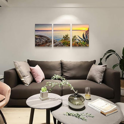 TTHYUEWS Wall Art For Living room beach sunset landscape Wall Decor for artwork Painting 16" x 24" 3 Pieces Canvas Prints For bedroom Decor Modern Salon kitchen office wall Painting Home decorations