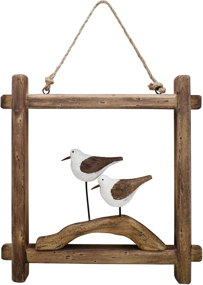 Linfevisi Wooden Seabird Wall Decor Hanging Nautical Decorations Solid Wood Seagull Wall Sculpture Inside Coastal Beach Ocean Sea Theme Wall Art for Home Decor Bathroom 8.66 Inch