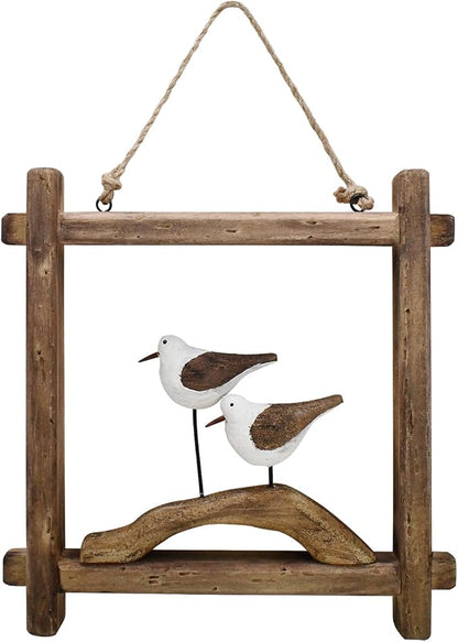 Linfevisi Wooden Seabird Wall Decor Hanging Nautical Decorations Solid Wood Seagull Wall Sculpture Inside Coastal Beach Ocean Sea Theme Wall Art for Home Decor Bathroom 8.66 Inch