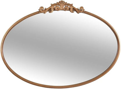 OUSHUAI Gold Oval Mirror for Wall,Baroque Fireplace Decor,Brass Wall Mirror,Victorian Vintage with Full Matel Frame,Ornate Entryway/Bathroom/Living Room/Hallway 36''X24'' (XD-004ZM)