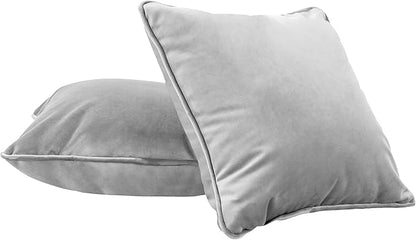 FDP 15" x 15" Velvet Square Pillow Set with Piping Decorative Throw Pillow for Home Dcor in Living Room, Bedroom or Lounge (2-Pack) - Sterling, 15157-344