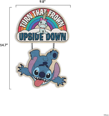 Open Road Brands Disney Lilo and Stitch Turn That Frown Upside Down Linked Hanging Wood Wall Decor - Fun Stitch Decoration for Kids' Bedroom or Play Room