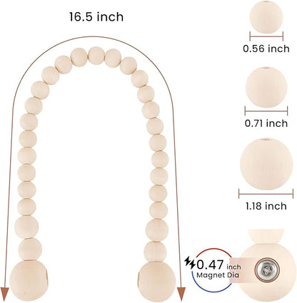 KLOGTSIND Magnetic Curtain Tiebacks, Curtain Tie Backs for Curtains 4 Pack, Wood Bead Curtain Tiebacks, Curtain Holders for Boho Bedroom Decor, Baby Nursery Decor, Farmhouse Decor