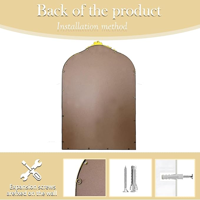 Antique Baroque Vintage Vanity Mirror 36x24Inch, Gold with Ornate Antique Frame, Arched Vintage Wall Mirror for Living Room, Fireplace, Entryway