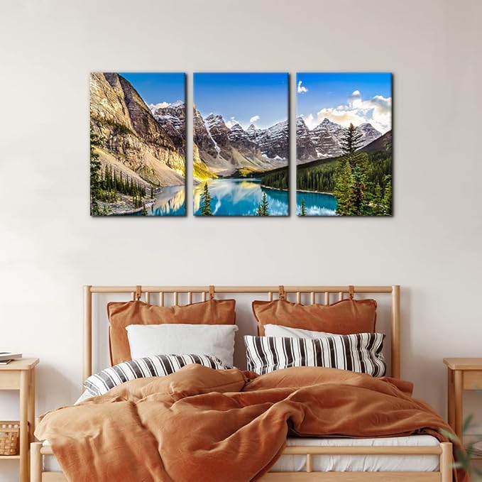 3 Pieces Colorado Framed Wall Art Snow Mountain and Lake National Park Natural Landscape Picture Modern Artwork Painting Print on Canvas for Living Room Home Decoration - 16"x24"x3 Panels