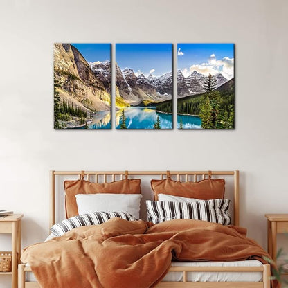 3 Pieces Colorado Framed Wall Art Snow Mountain and Lake National Park Natural Landscape Picture Modern Artwork Painting Print on Canvas for Living Room Home Decoration - 16"x24"x3 Panels