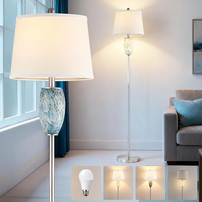 Lovlast Modern Floor Lamp for Living Room, Bedroom, Stained Glass Coastal Lamp for Living Room Decor, Mid Century 65" Tall Standing Lamp with Nightlight, Corner Stand Up Light (Bulb Included)