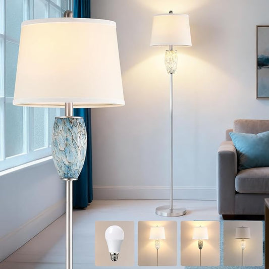 Lovlast Modern Floor Lamp for Living Room, Bedroom, Stained Glass Coastal Lamp for Living Room Decor, Mid Century 65" Tall Standing Lamp with Nightlight, Corner Stand Up Light (Bulb Included)