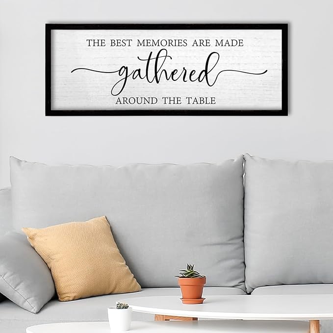 TQianJiang Dining Room Wall Decor The Best Memories Are Made Gathered Around The Table Sign 24"×10" for Farmhouse Vintage Dinner Kitchen Plaque Large Rustic Horizontal Wall Hanging Art (Black)