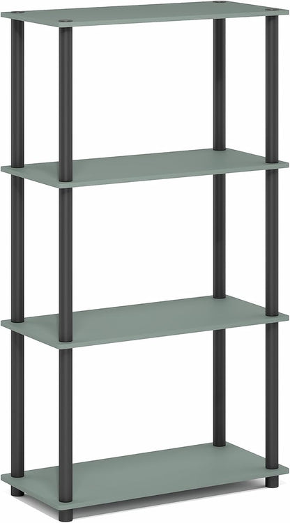 Furinno Turn-N-Tube Storage Shelves, 4-Tier Toolless Book Shelf, Corner Shelf, Toolless Open Shelves, for Organization and Storage, Living Room, Garage, Home Office, Sage Green