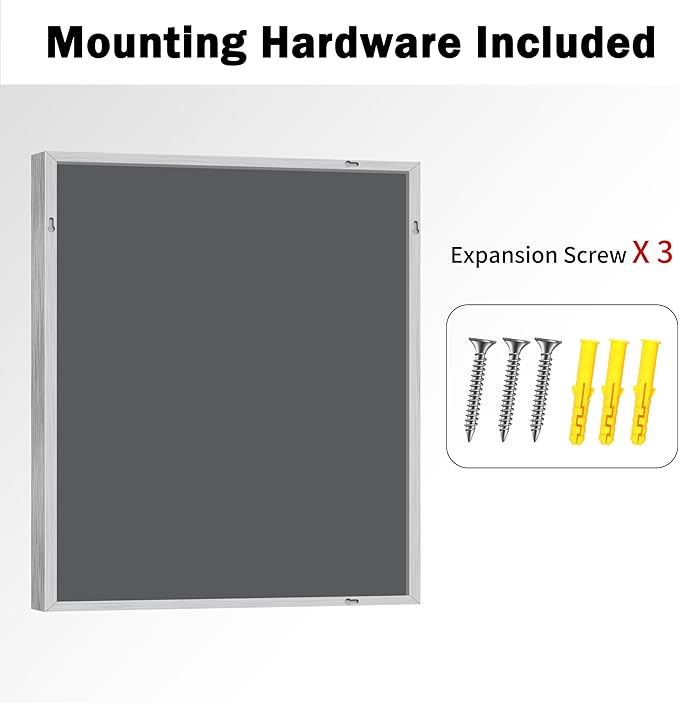 CIRCUMI 30"x36" Brushed Silver Mirror with Chunky Box Metal Frame, Bathroom Mirror for Vanity Remodel & New Home, Living Room, Entryway, Rectangular Wall Mirror, Tempered Glass, Vertical or Horizontal