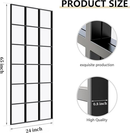Dewfig 65"x 24" Window pane Full Length Mirror, Wall Mirror, Floor Standing Mirrors, Farmhouse Long Full Body Mirrors Wall Mounted for Living Room, Bedroom, Entryway, Fireplace, Black