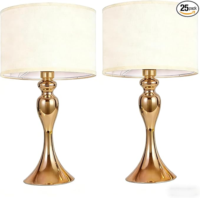 Gold Table lamp Set of 2 mid Century Modern Unique Decorative Cylinder smart end Side Bedside Night Cream dimmable for Bedroom
