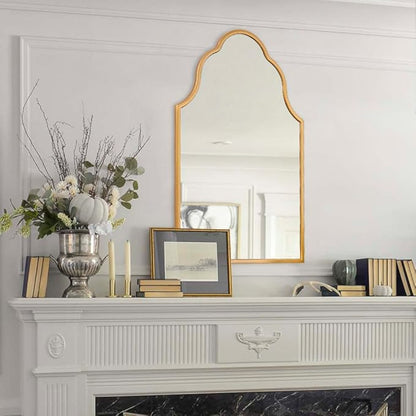 Chende Arched Mirror for Wall Decor, 32"X20" Gold Wall Mirror for Bathroom, Elegant Scalloped Mirror for Living Room, Entryway, Dining Room
