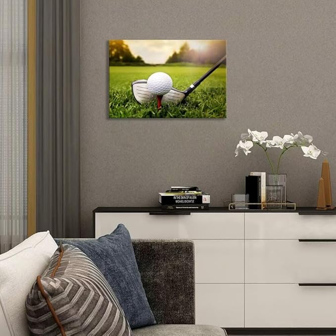 Golf Canvas Wall Art for Gym Room Golf Posters Golf Course Wall Decor for Living Room Bedroom Home Decorations Wall Decor Framed Artwork Ready to Hang(18''H x 24''W)