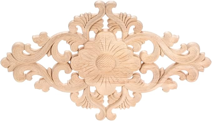 Wood Carved Appliques, 1Pc Wooden Decorative Onlays, MUXSAM Unpainted Furniture Center Decals for Cabinet Dresser Bed Door Wall Wardrobe Ceiling Decoration Home DIY Project, 30x18cm/11.81"x7.09"