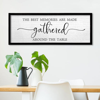 TQianJiang Dining Room Wall Decor The Best Memories Are Made Gathered Around The Table Sign 24"×10" for Farmhouse Vintage Dinner Kitchen Plaque Large Rustic Horizontal Wall Hanging Art (Black)