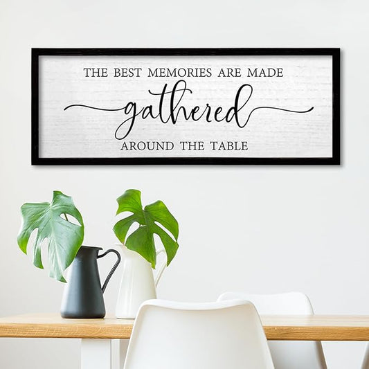 TQianJiang Dining Room Wall Decor The Best Memories Are Made Gathered Around The Table Sign 24"×10" for Farmhouse Vintage Dinner Kitchen Plaque Large Rustic Horizontal Wall Hanging Art (Black)