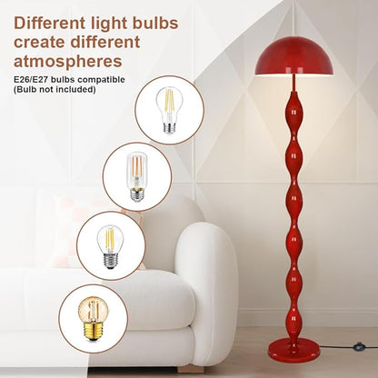 Floor Lamp Creative Mushroom Lamp, Creamy Style Modern Tall Lamp with Foot Switch, Red Standing Lamp for Living Room, Bedroom, Office, Corner, E26/E27 Bulbs Compatible
