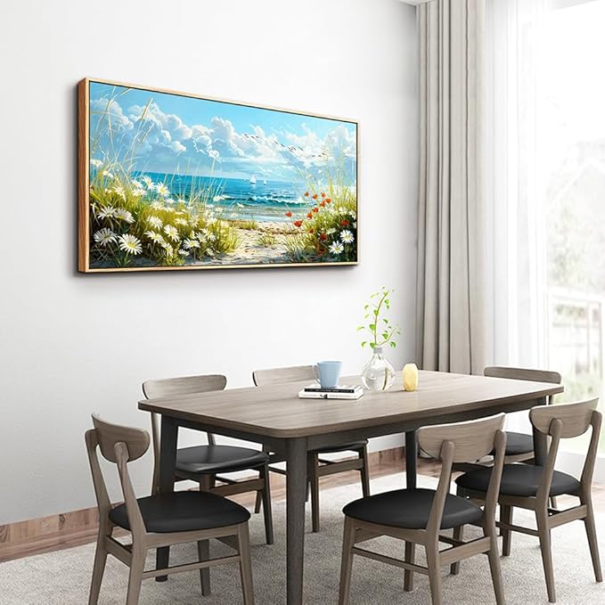 ZUITINGHUA Large Wood Framed Wall Decor For Living Room Canvas Wall Art For Office Modern Wall Decorations For Bedroom Flowers Landscape Paintings Seaside Pictures Artwork Home Decor 24x48 In