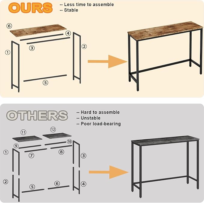 Timberer 39.4” Console Table, Hallway Entrance Table Sofa Table Behind Couch, for Living Room, Entryway, Easy Assembly, Accent Table, Rustic Brown