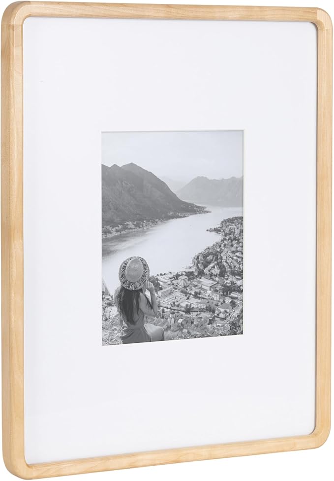 Kate and Laurel Inglewood Modern Wall Picture Frame Set of 3; 16x20 matted to 8x10; Natural Wood; Three-Piece Frame Set for Gallery Wall Accent Set in Living Room Decor